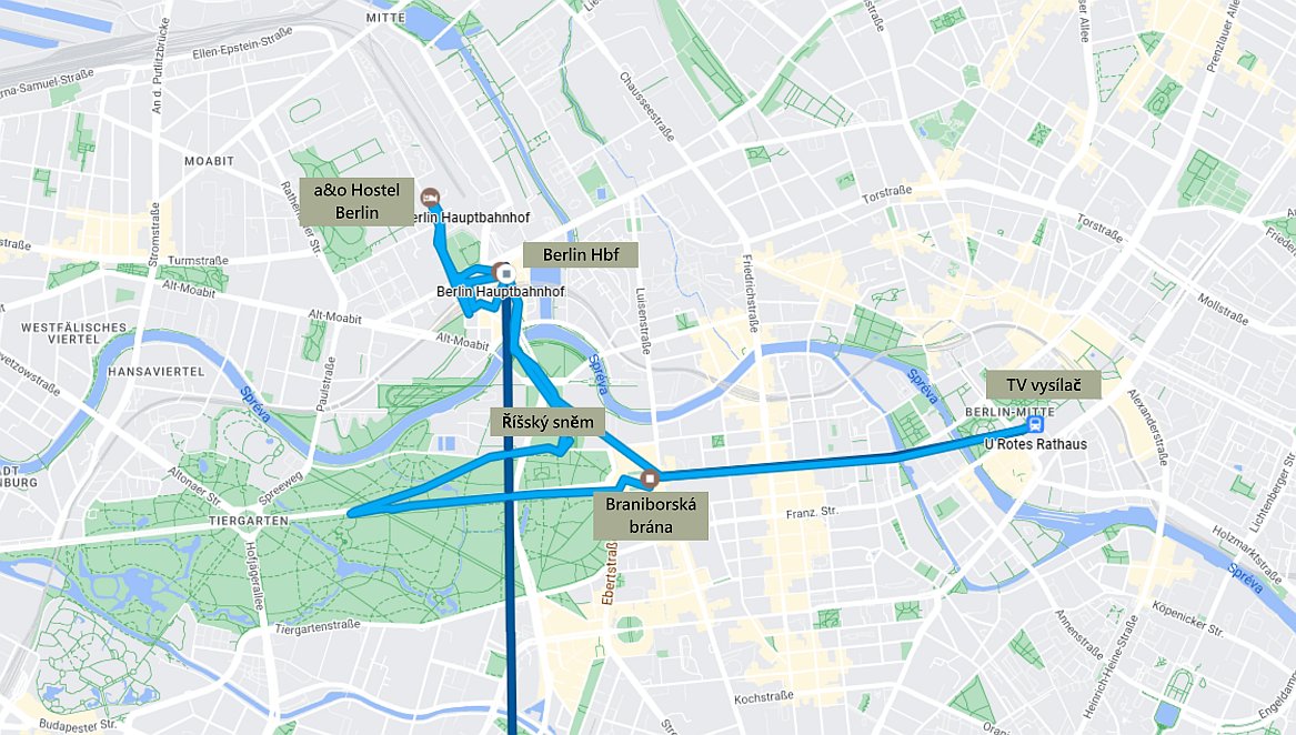Cestovní mapa aktuální části cesty v Berlíně