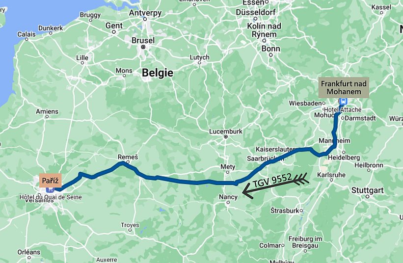 Cestovní mapa aktuální části cesty Frankfurt nad Mohanem - Paříž