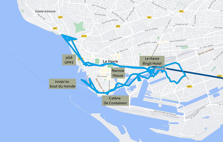 Cestovní mapa aktuální části cesty po Le Havru