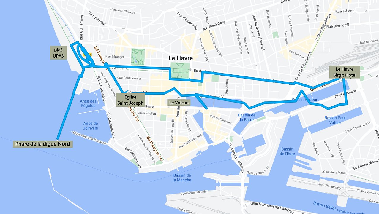 Cestovní mapa aktuální části cesty po Le Havru