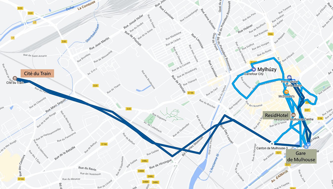 Cestovní mapa aktuální části cesty po Mylhúzách