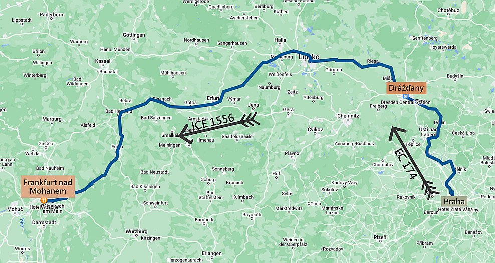 Cestovní mapa aktuální části cesty Praha - Frankfurt nad Mohanem