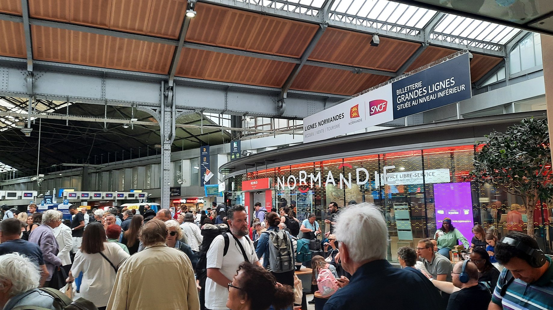 Hala s nástupišti Gare Saint-Lazare - rozhodně tu nebylo prázdno