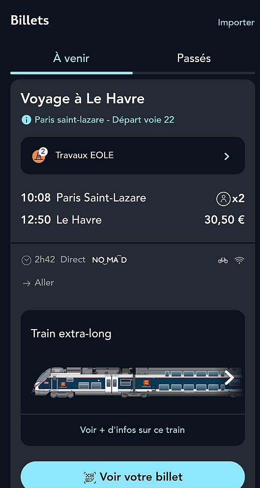 Informace o vlaku TER NOMAD 3109 z aplikace sncf connect