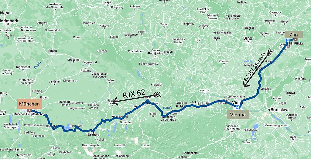 Cestovní mapa aktuální části cesty Zlín, Příluky - Mnichov