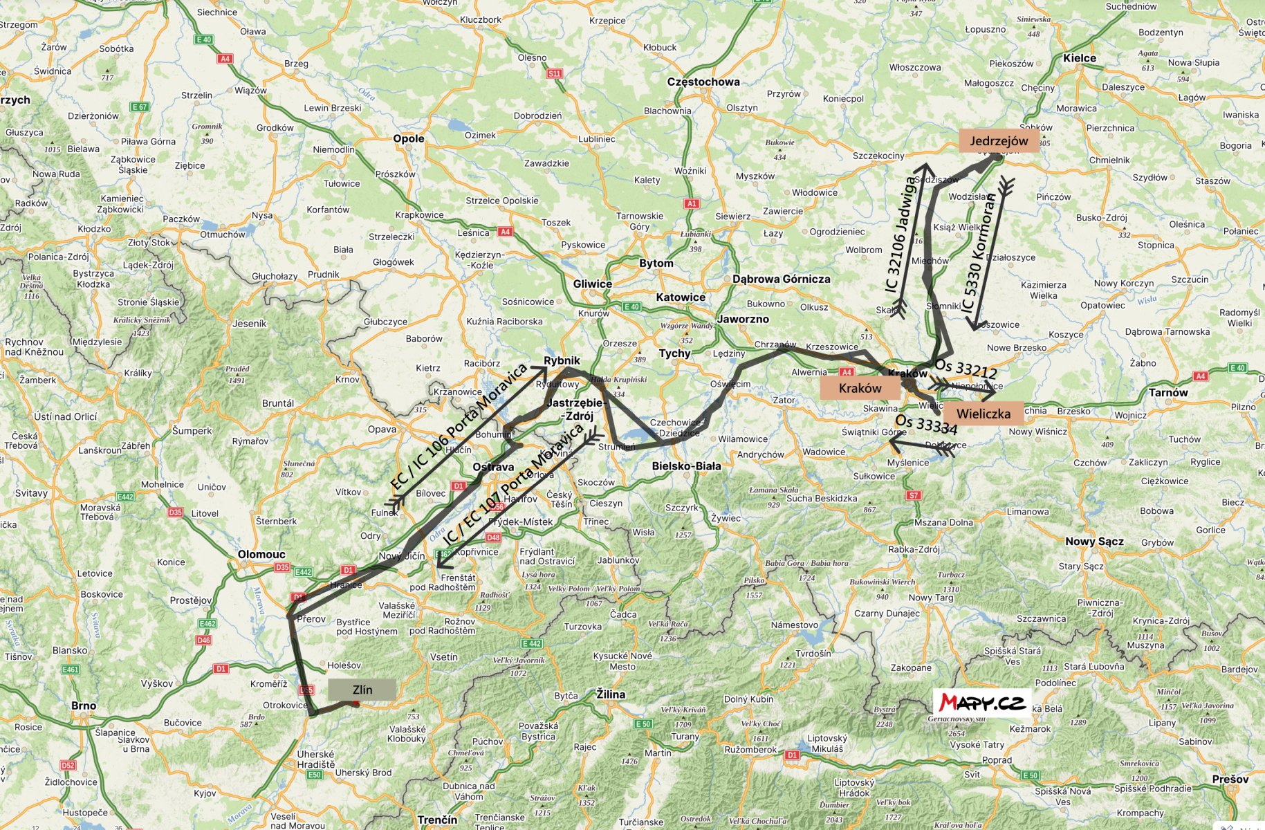 Cestovní mapa celého výletu, zdroj: Mapy.cz