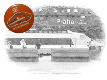 Záběr na starou soupravu TGV v Praze na Hl. n. dovezenou k akci představování VRT
