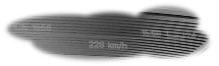 Záběr na vlakový infotainment ukazující ICE 1556 a cestovní rychlost 228 km/h
