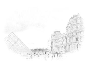 Fotografie nádvoří s pyramidou v Louvre