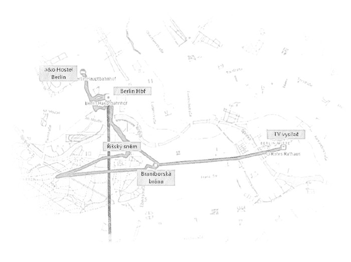Cestovní mapa aktuální části cesty v Berlíně