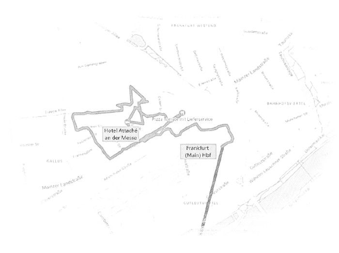 Cestovní mapa aktuální části cesty po Frankfurtu nad Mohanem