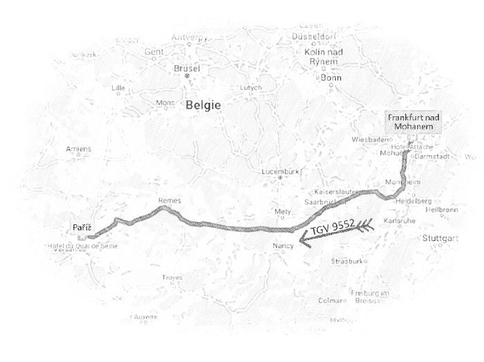 Cestovní mapa aktuální části cesty Frankfurt nad Mohanem - Paříž
