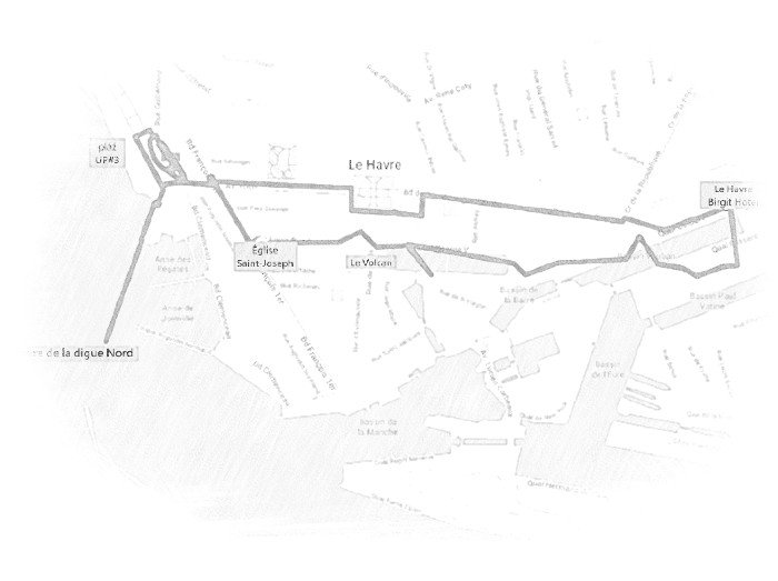 Cestovní mapa aktuální části cesty po Le Havru