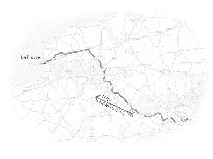 Cestovní mapa aktuální části cesty Paříž - Le Havre