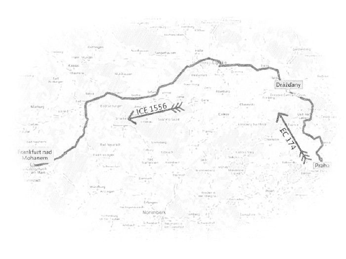 Cestovní mapa aktuální části cesty Praha - Frankfurt nad Mohanem