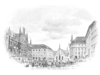 Mnichovské náměstí MarienPlatz - Mariánský sloup a stará radnice