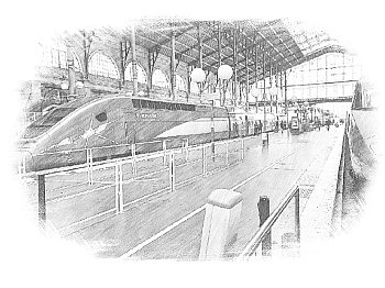 Gare du Nord a Eurostary na nástupištích 9 a 10