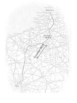 Cestovní mapa aktuální části přejezdu vlakem Paříž - Rotterdam, zdroj: Mapy.cz