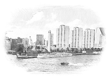 Panorama Rotterdamu z Erasmusbrugu