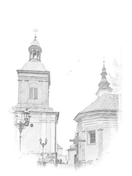 Wieliczka - solný důl - plac Kościuszki pohled na kostel św. Klemensa